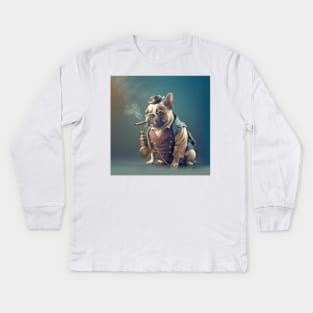 French Bulldog Steampunk Smoking Pipe Kids Long Sleeve T-Shirt